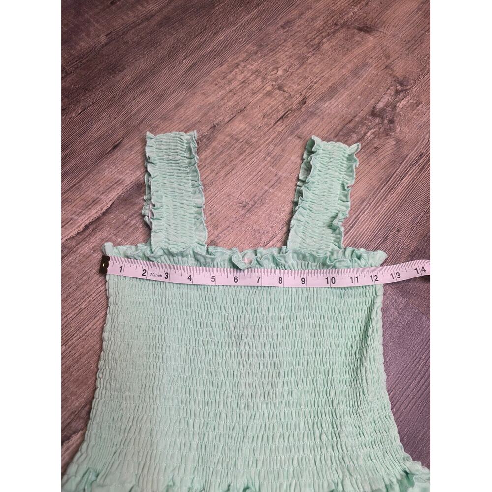 Deepself Smocked Ruffle Strap Square Neck Sleeveless Romper Green Size S - Picture 2 of 6